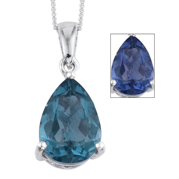 Colour Change Fluorite (Pear) Solitaire Pendant With Chain in Platinum Overlay Sterling Silver 5.000