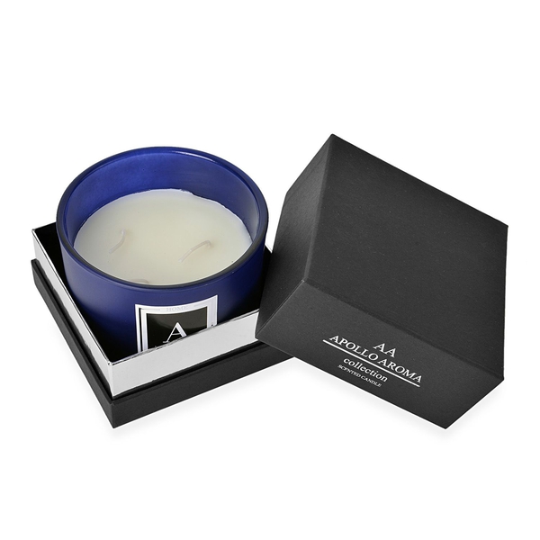 Home Decor - Ocean Breeze Fragrance Aromatic Candle in Blue Colour Glass Container (Size 10X8 Cm)
