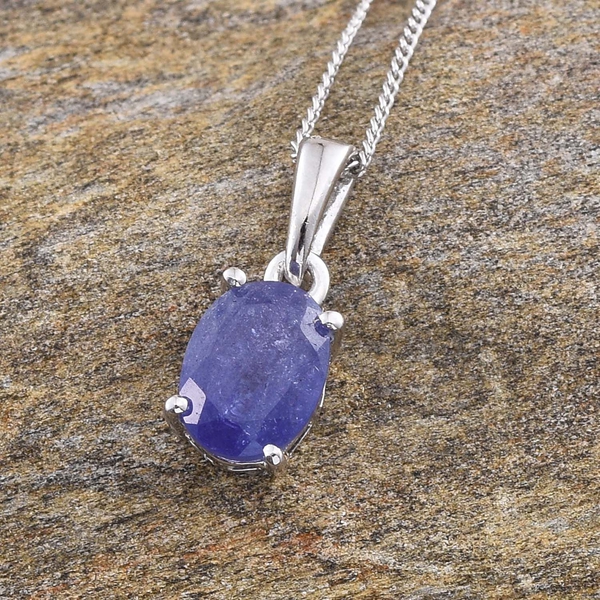 Mrembo Tanzanite (Ovl) Solitaire Pendant With Chain in Platinum Overlay Sterling Silver 1.250 Ct.