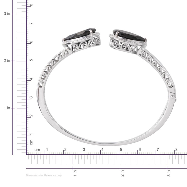 Boi Ploi Black Spinel (Pear), Diamond Bangle (Size 7.5) in Platinum Overlay Sterling Silver 24.030 Ct.