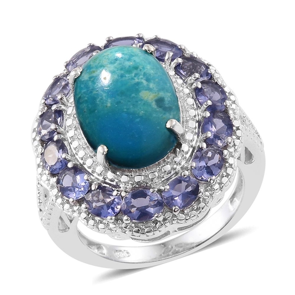Natural Rare Opalina (Ovl), Iolite Ring in Platinum Overlay Sterling Silver 6.500 Ct.