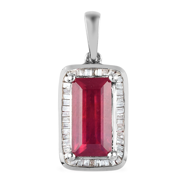 African Ruby (FF) and Diamond Pendant in Platinum Overlay Sterling Silver 4.23 Ct