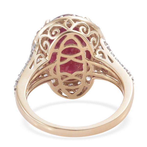 9K Y Gold AAA African Ruby (Ovl 12.25 Ct), Natural Cambodian Zircon Ring 14.000 Ct.