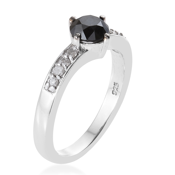 Black Diamond (Rnd), White Diamond Ring in Platinum Overlay Sterling Silver Ring 0.750 Ct.