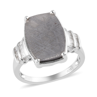 Meteorite and Diamond Ring in Platinum Overlay Sterling Silver 13.16 Ct.