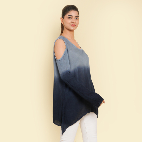 TAMSY 100% Viscose Ombre Pattern Top (Size S, 8-10) - Navy