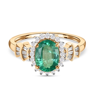 9K Yellow Gold AAA Kagem Zambian Emerald and Diamond Ring 1.40 Ct.
