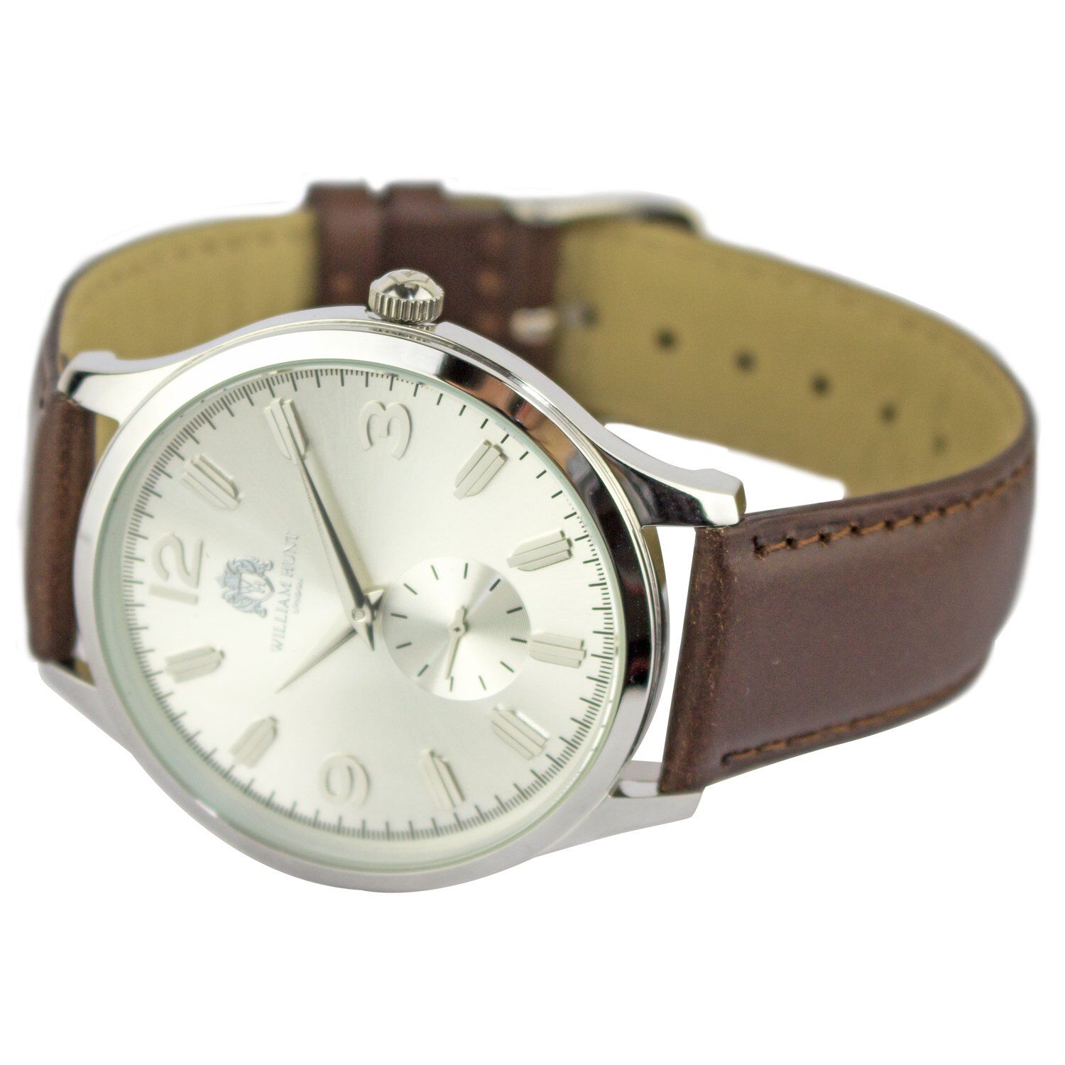 WILLIAM HUNT - DOWD SILVER Accurate Movt. 5ATM WR Watch with Brown Leather Strap