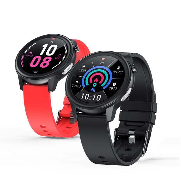 SoulSmart Health Tracker Watch (1.3 inch HD Display) with 2 Straps Includes ECG, Body Temp, Respiration Rate and Sleep Monitoring Functions - Black & Red