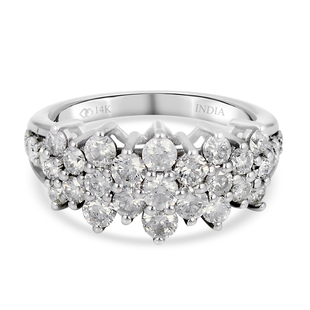 NY Close Out 14K White Gold Diamond (I2-GH) Cluster Ring 1.25 Ct.