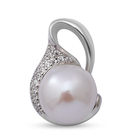 Freshwater White Pearl and Simulated Diamond Pendant in Rhodium Overlay Sterling Silver