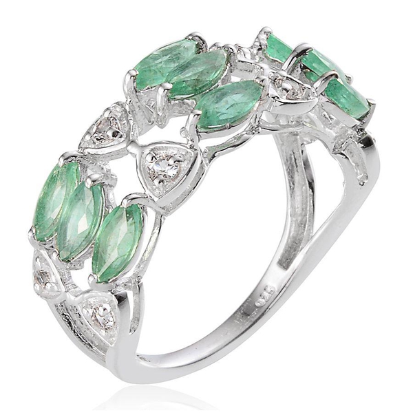 Kagem Zambian Emerald (Mrq), White Topaz Ring in Platinum Overlay Sterling Silver 2.250 Ct.