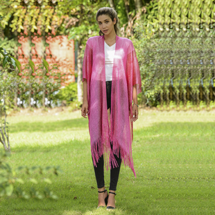 JOVIE Lurex Kimono With Tassel Detailing - Pink