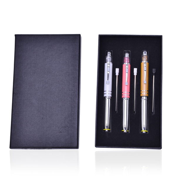 Set of 3 - Silver Tone Pen (Champagne with Blue Ink, White with Black Ink and Pink with Red Ink) wit