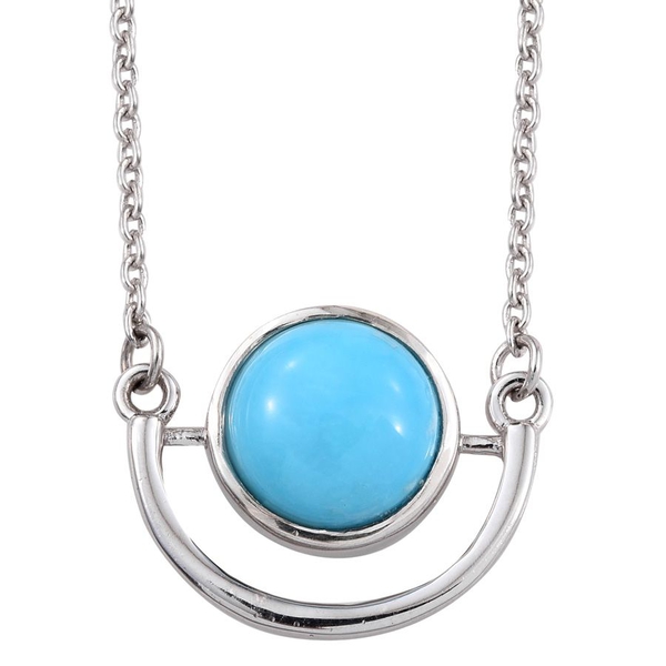 Arizona Sleeping Beauty Turquoise (Rnd) Solitaire Pendant with Chain in Platinum Overlay Sterling Si
