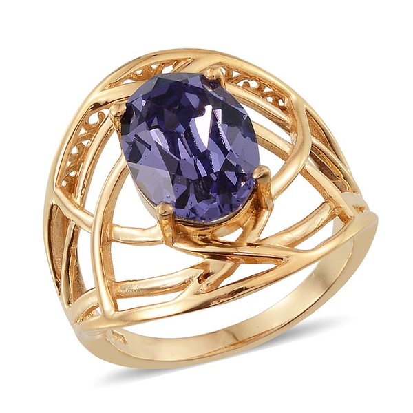 - Tanzanite Colour Crystal (Ovl) Solitaire Ring in 14K Gold Overlay Sterling Silver