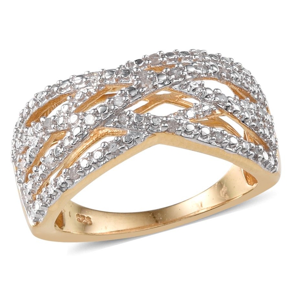 Diamond (Rnd) Criss Cross Ring in 14K Gold Overlay Sterling Silver 0.200 Ct.