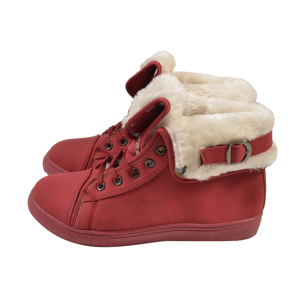 Womens Flat Faux Fur Lined Grip Sole Winter Ankle Boots (Size 3) - Red