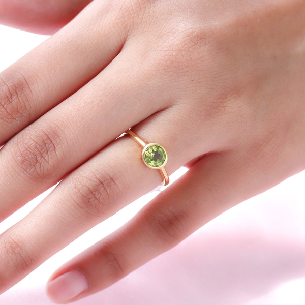 Hebei Peridot Solitaire Ring in 18K Vermeil Yellow Gold Plated Sterling Silver