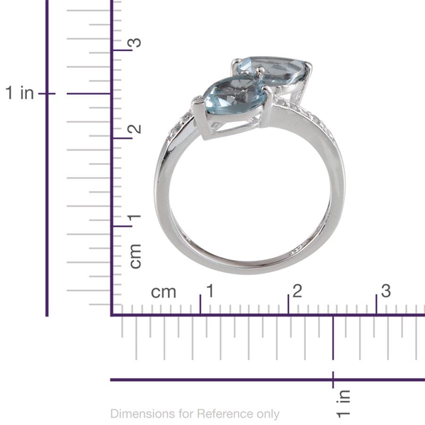 Sky Blue Topaz (Pear), White Topaz Crossover Ring in Platinum Overlay Sterling Silver 3.250 Ct.