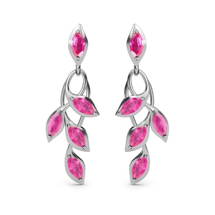 African Ruby (FF) Dangling Earrings (With Push Back) in Platinum Overlay Sterling Silver 2.05 Ct.