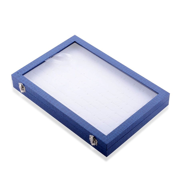 Blue Velvet 100 Slot Ring/Earring Box (Size 34x23x4 Cm)