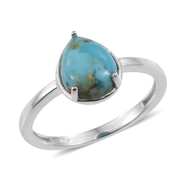Arizona Matrix Turquoise (Pear) Solitaire Ring in Sterling Silver 1.750 Ct.