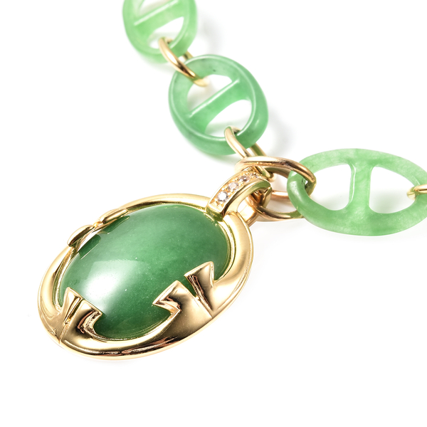 Green Jade and Natural Cambodian Zircon Necklace (Size 18) in Yellow Gold Overlay Sterling Silver 62.70 Ct, Silver Wt. 6.30 Gms