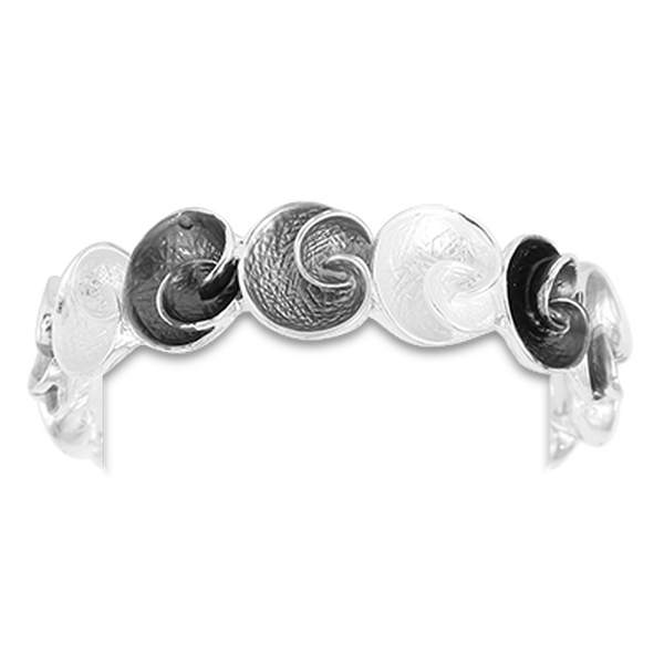Swirl Design Enamelled Strechable Bangle (Size - 6.5) in Silver Tone