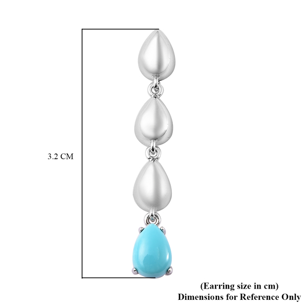 LucyQ Arizona Sleeping Beauty Turquoise Drop Earrings (with Push Back) in Rhodium Overlay Sterling Silver 1.37 Ct.