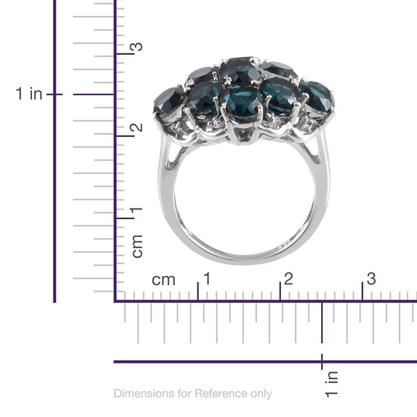 Indicolite Quartz (Ovl), Diamond Ring in Platinum Overlay Sterling Silver 8.760 Ct.