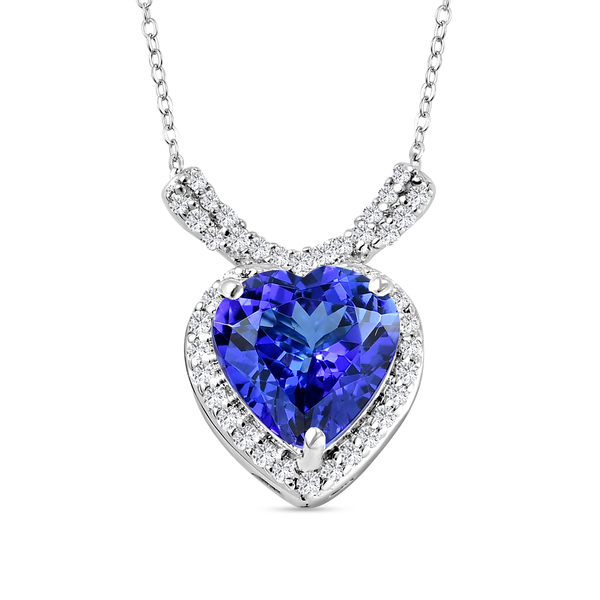 RHAPSODY 950 Platinum AAAA Tanzanite and Diamond (VS/E-F) Heart Necklace (18 Inch) 2.08 Ct, Platinum