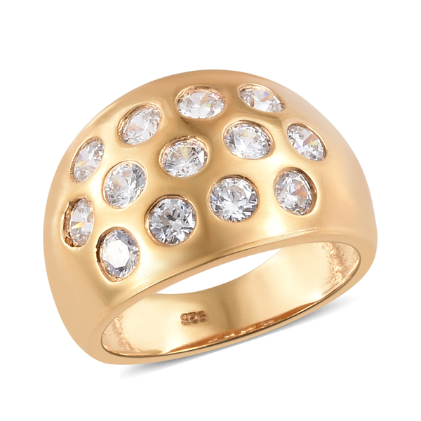 Lustro Stella 14K Gold Overlay Sterling Silver (Rnd) Ring Made with Finest CZ