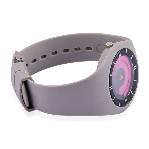 STRADA Japanese Movement Fuchsia Colour Dial Watch with Stainless Steel Back and Grey Silicone Strap