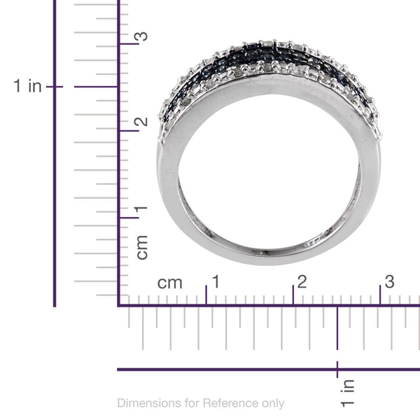 Blue Diamond (Rnd), White Diamond Ring in Platinum Overlay Sterling Silver 0.250 Ct.