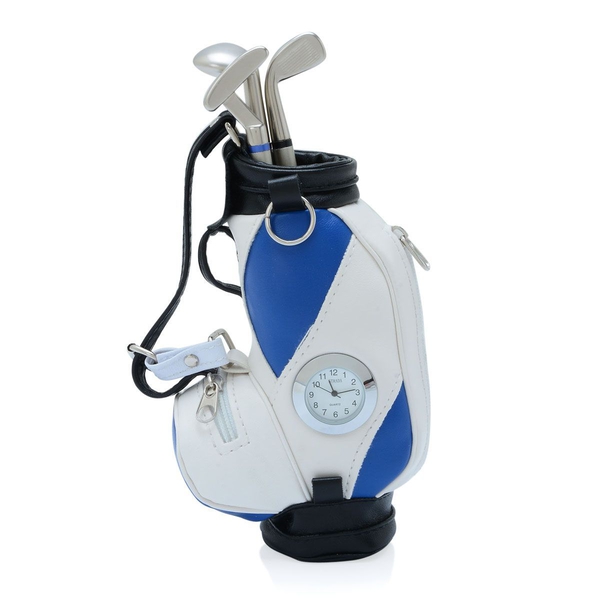 Home Decor - STRADA Japanese Movement White Dial Blue and White Colour Golf Bag Design Clock with Th