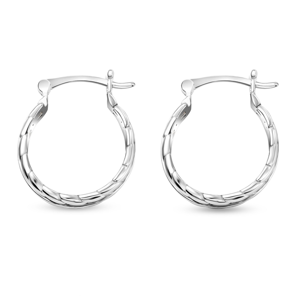 Platinum Overlay Sterling Silver Hoop Earrings (With Clasp)