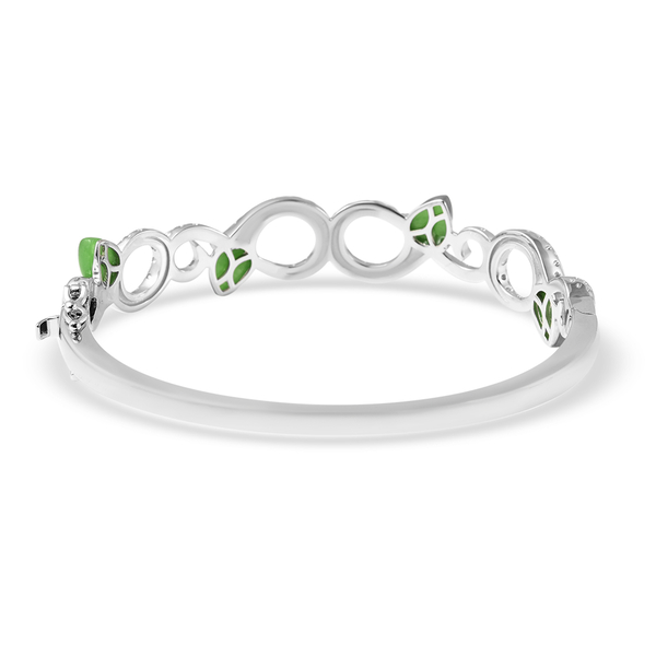 Rachel Galley Venom Globe Collection - Green Jade Bangle (Size 7.5) in Rhodium Overlay Sterling Silver 6.73 Ct, Silver Wt. 22.00 Gms