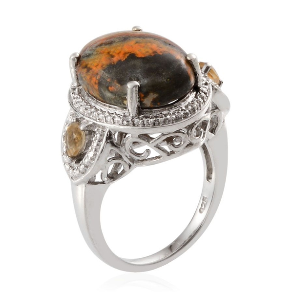 Bumble Bee Jasper (Ovl 7.25 Ct), Citrine and Diamond Ring in Platinum Overlay Sterling Silver 7.510 Ct.