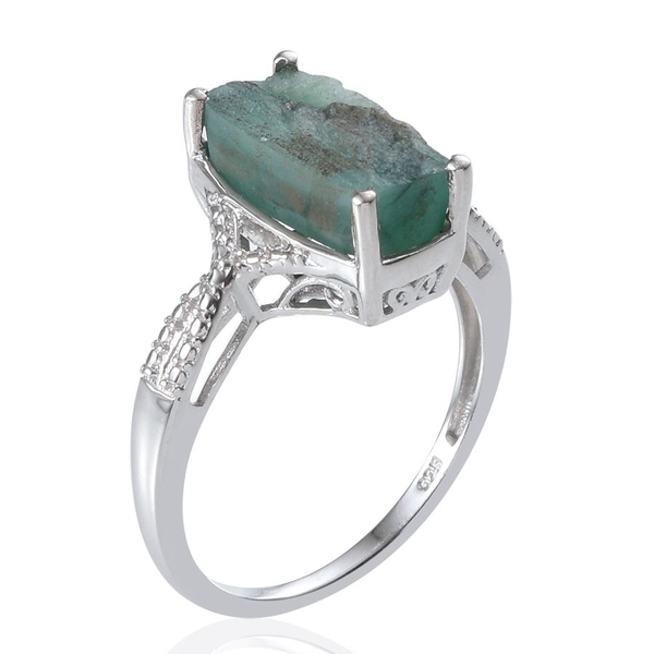 Brazilian Emerald (Cush) Solitaire Ring in Platinum Overlay Sterling Silver 5.000 Ct.