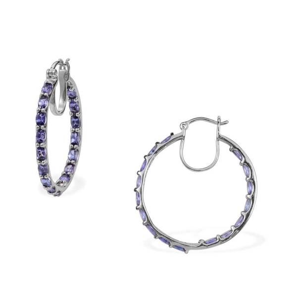 AA Tanzanite (Ovl) Hoop Earrings in Platinum Overlay Sterling Silver 6.500 Ct.