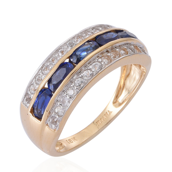 ILIANA 18K Y Gold Rare AAAA Ceylon Sapphire (Ovl), White Sapphire Ring 2.000 Ct.