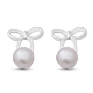 White Freshwater Pearl Stud Earrings (with Push Back) in Sterling Silver
