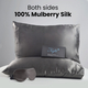 2 Piece Set - 100% Mulberry Silk Pillowcase (50x75cm) and Eye Mask (23x10 cm) - Dark Grey