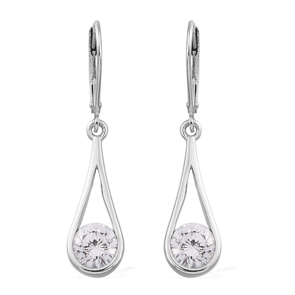 Lustro Stella - Platinum Overlay Sterling Silver (Rnd) Lever Back Earring  Made with Finest CZ 2.060