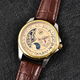 GENOA Automatic Mechanical Movement Skeleton Golden Dial Water Resistant Watch with Brown Strap
