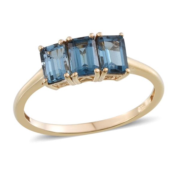 London Blue Topaz (Oct) Trilogy Ring in 14K Gold Overlay Sterling Silver 2.000 Ct.