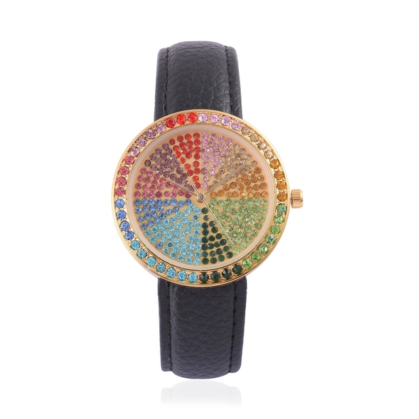 GENOA Japanese Movement Multi Colour Austrian Crystal Studded Golden Dial Water Resistant Watch in G