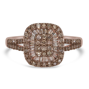 Champagne Diamond Cluster Ring in Rose Gold Overlay Sterling Silver 1.04 Ct.