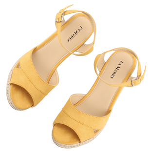 LA MAREY Open Toe High Heels Espadrilles Shoes (Size 3) - Yellow